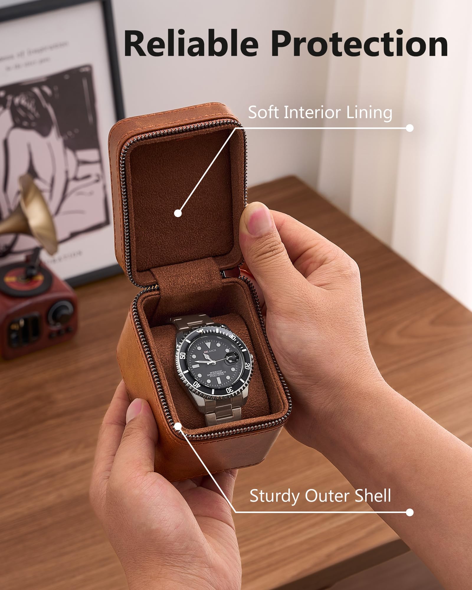 Lolalet Watch Box Uhrenetui Braun 1 Fach Kunstleder 52 mm