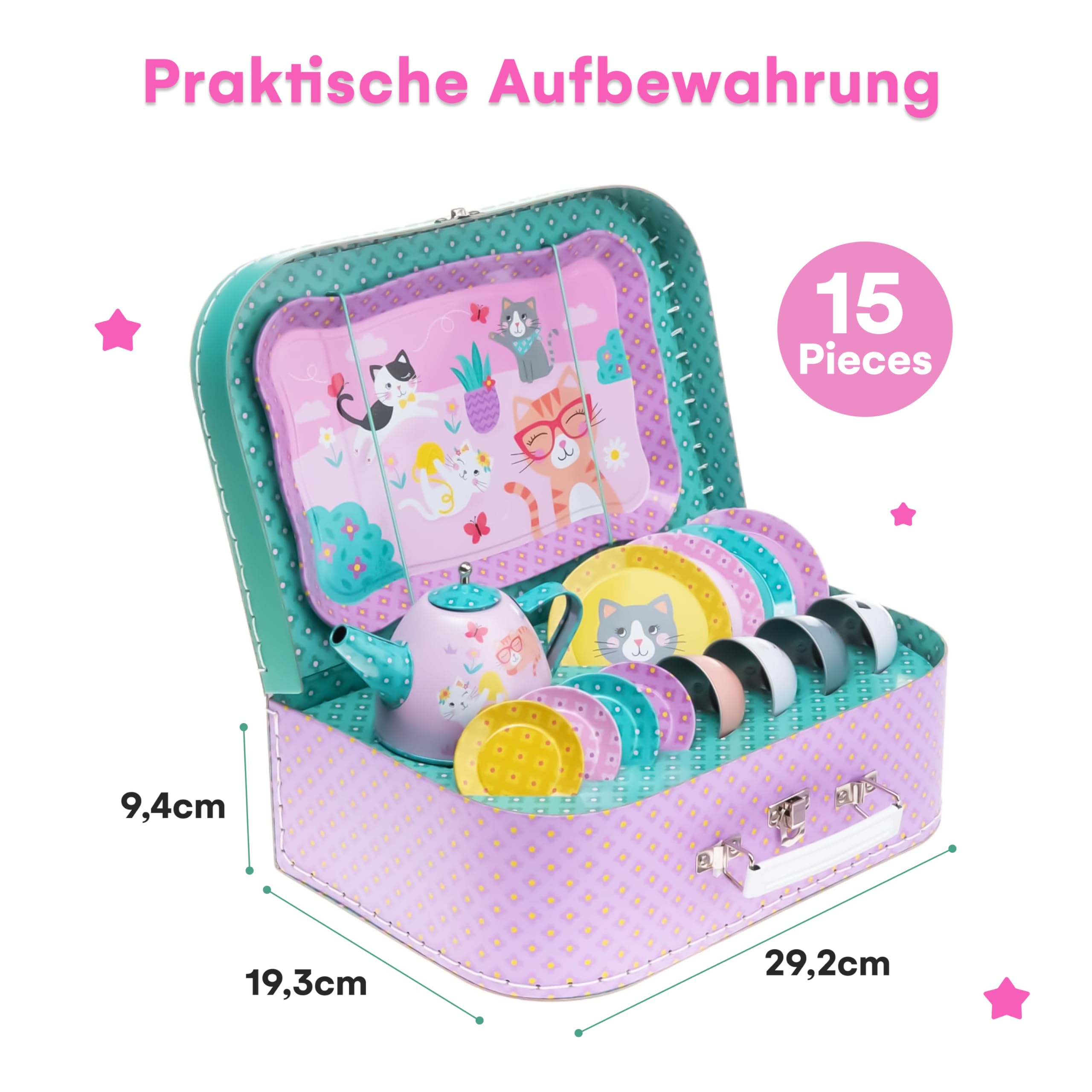 Jewelkeeper Tea Sets Teeservice Katze 15-teilig Zinn