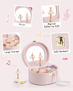 VLANDO Ballerina Musik-Schmuckschatulle Mädchen hellrosa mit Spiegel
