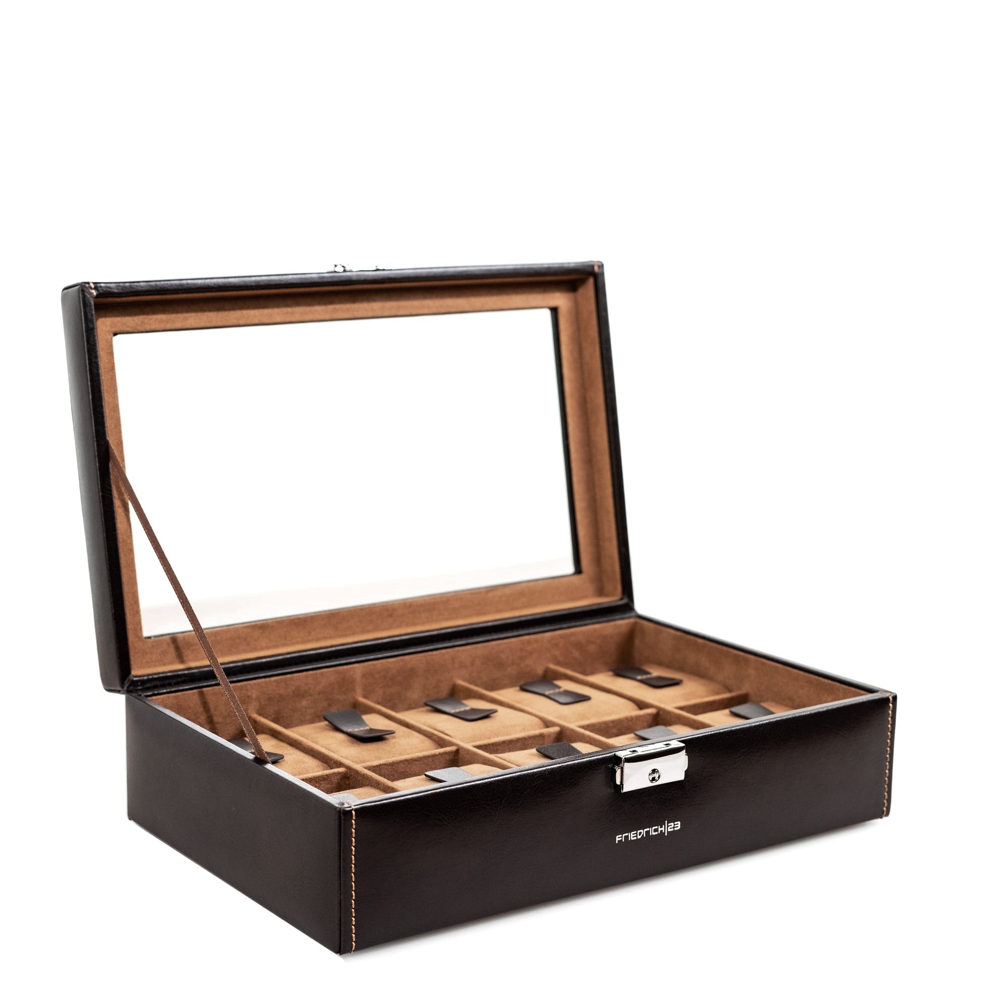 Friedrich 23 Bond Uhrenbox 10 Uhren Braun Glasdeckel