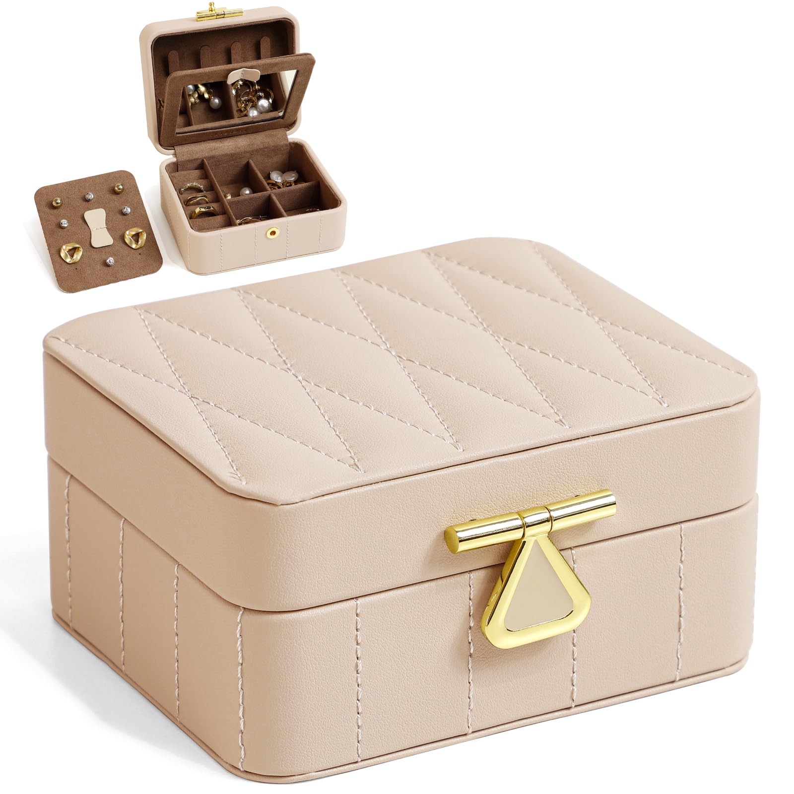 KAMIER Mini Schmuckkästchen Reise Schmuckbox mit Spiegel Geschenk