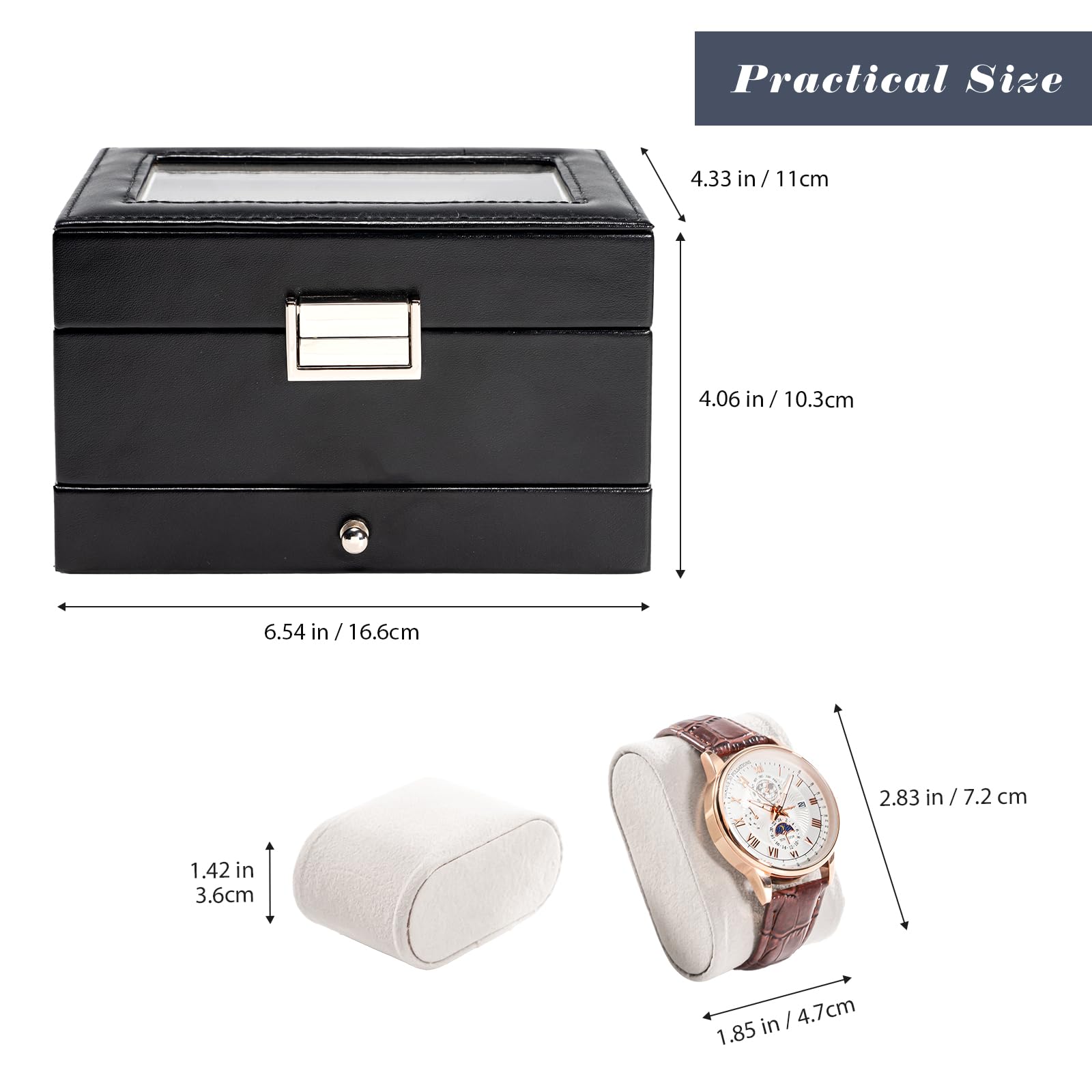 Lolalet Watch Box Uhrenbox Schwarz 3 Fächer mit Glasdeckel