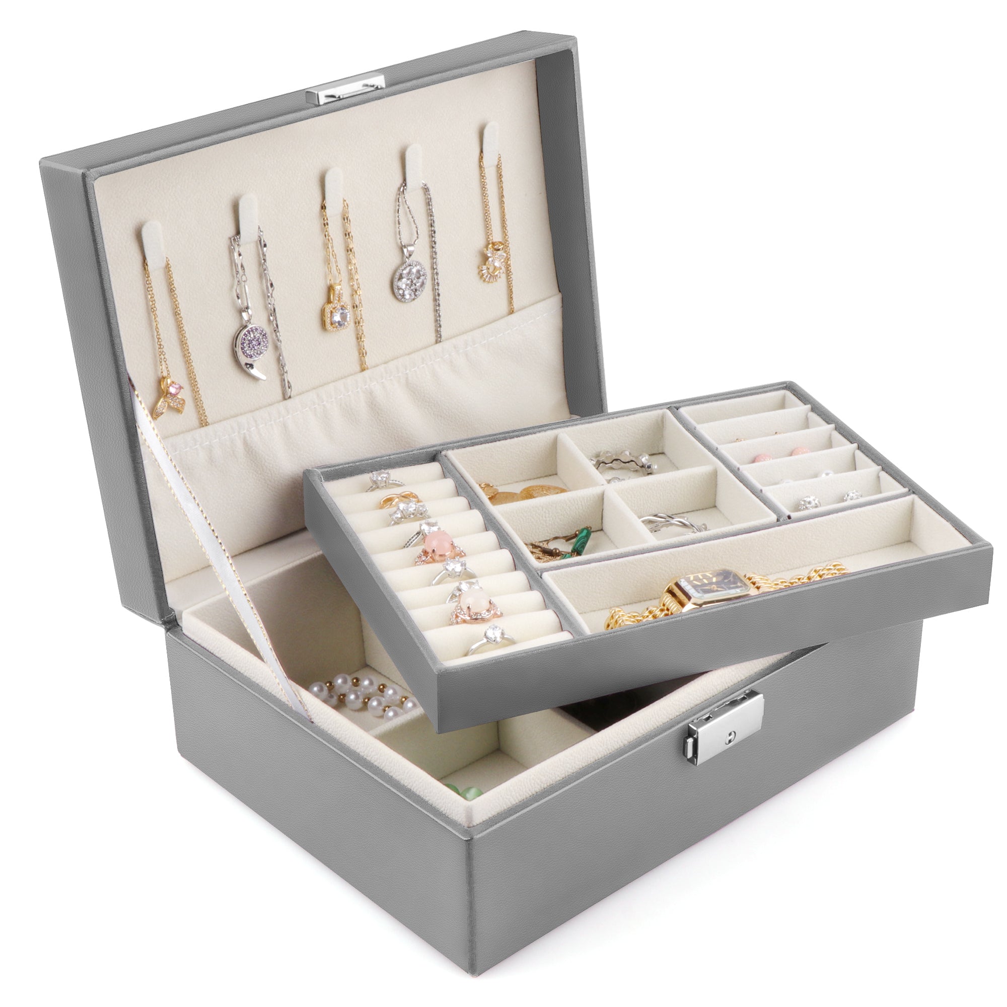 Homeanda Jewelry Box Schmuckkästchen Weiß 2-lagig Schloss