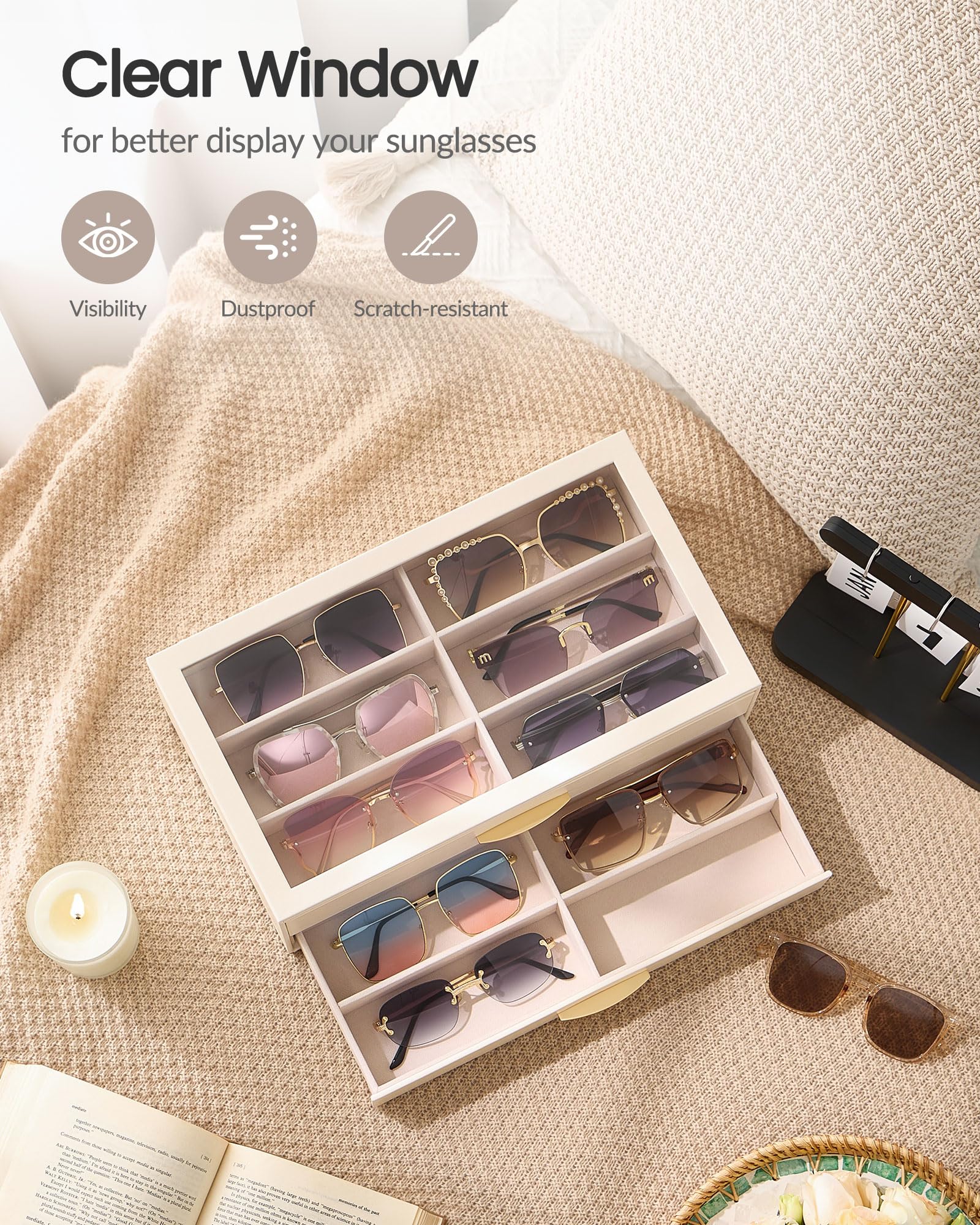 Lolalet Sunglass Box Brillenbox Weiß 12 Fächer mit Schublade