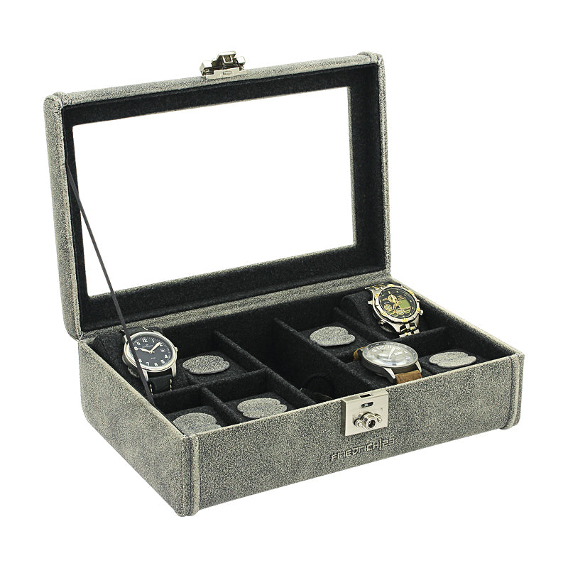 Friedrich 23 Cubano Uhrenbox 8 Uhren Leder Glasdeckel Braun