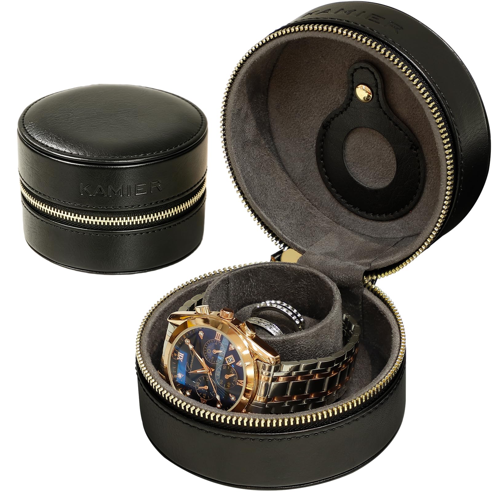 KAMIER Watch Boxes Reise Uhrenbox Schwarz 1 Uhr Ringfach
