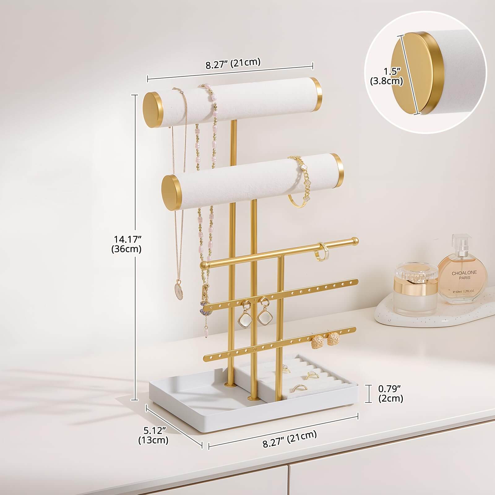 Lolalet Jewelry Stand Schmuckständer 5 Ebenen Weiß Samt