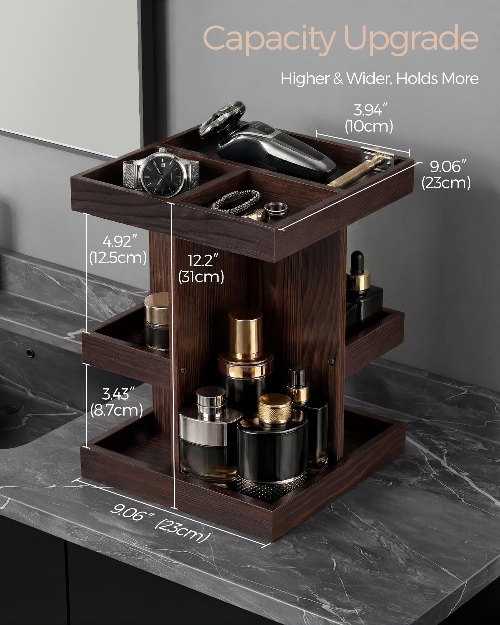 Lolalet Jewelry Stand Organizer Schwarz 3 Ebenen 360° Holz