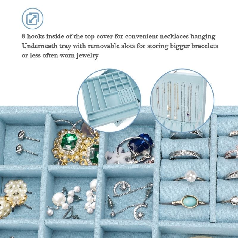 Lolalet Jewelry Box Samt Schmuckkästchen Grau 27 Fächer