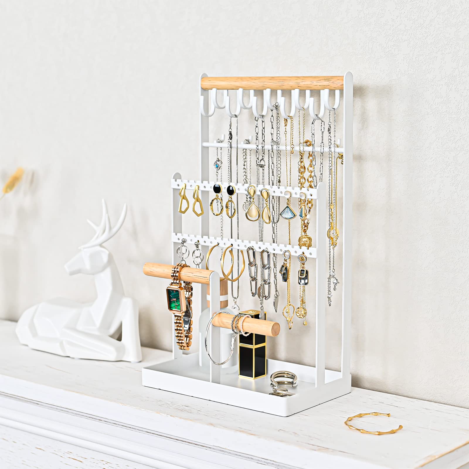 Lolalet Jewelry Stand Schmuckständer Metall weiß 6 Ebenen 15 Haken