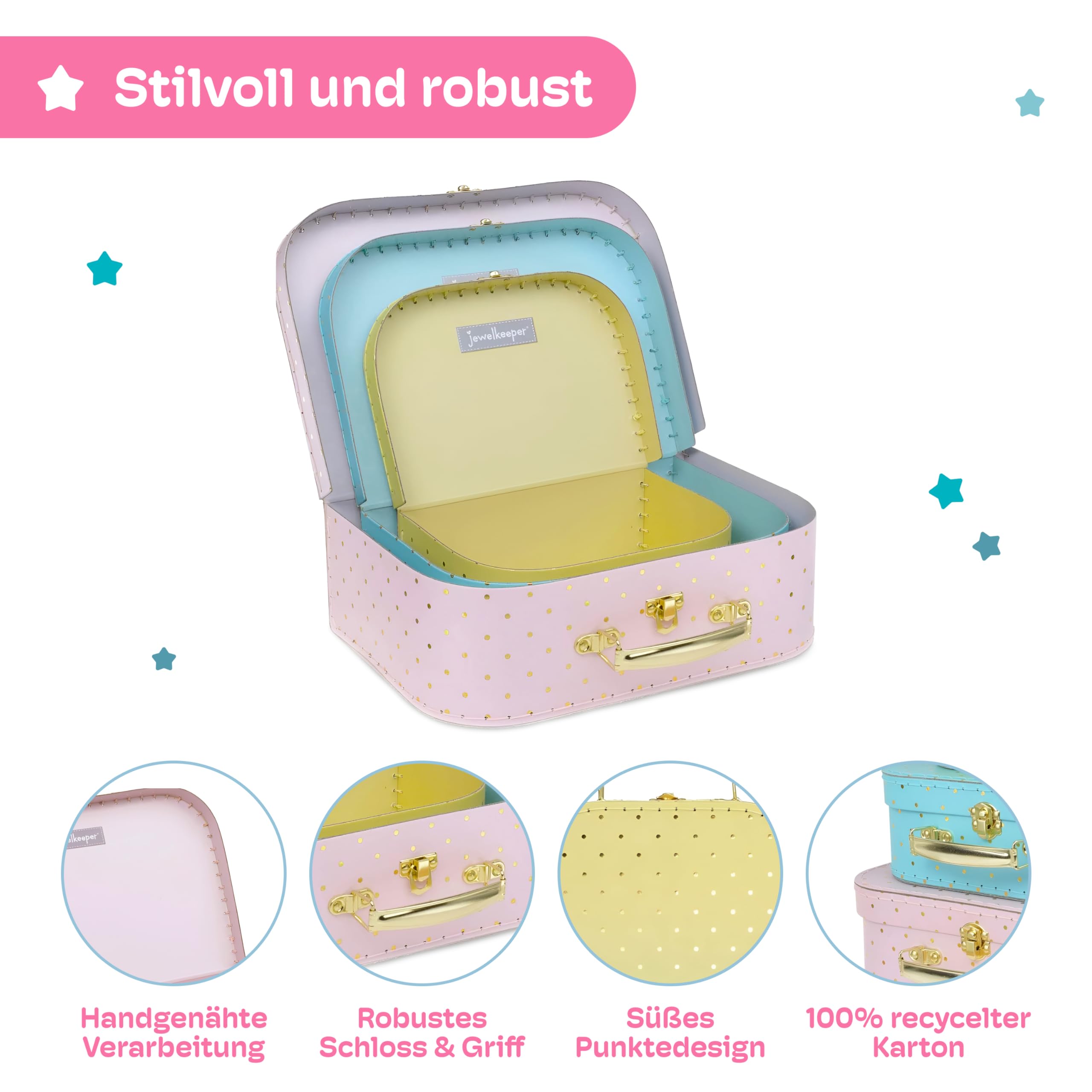 Jewelkeeper Storage Pappkoffer 3er-Set Gold Aufbewahrungsbox