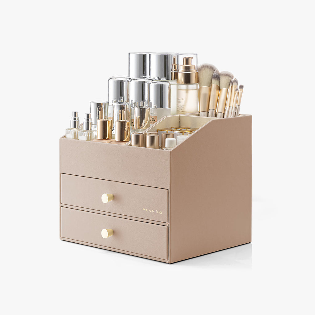 VLANDO Quiet Luxe Schminktisch Make-up Organizer 2 Schubladen PU