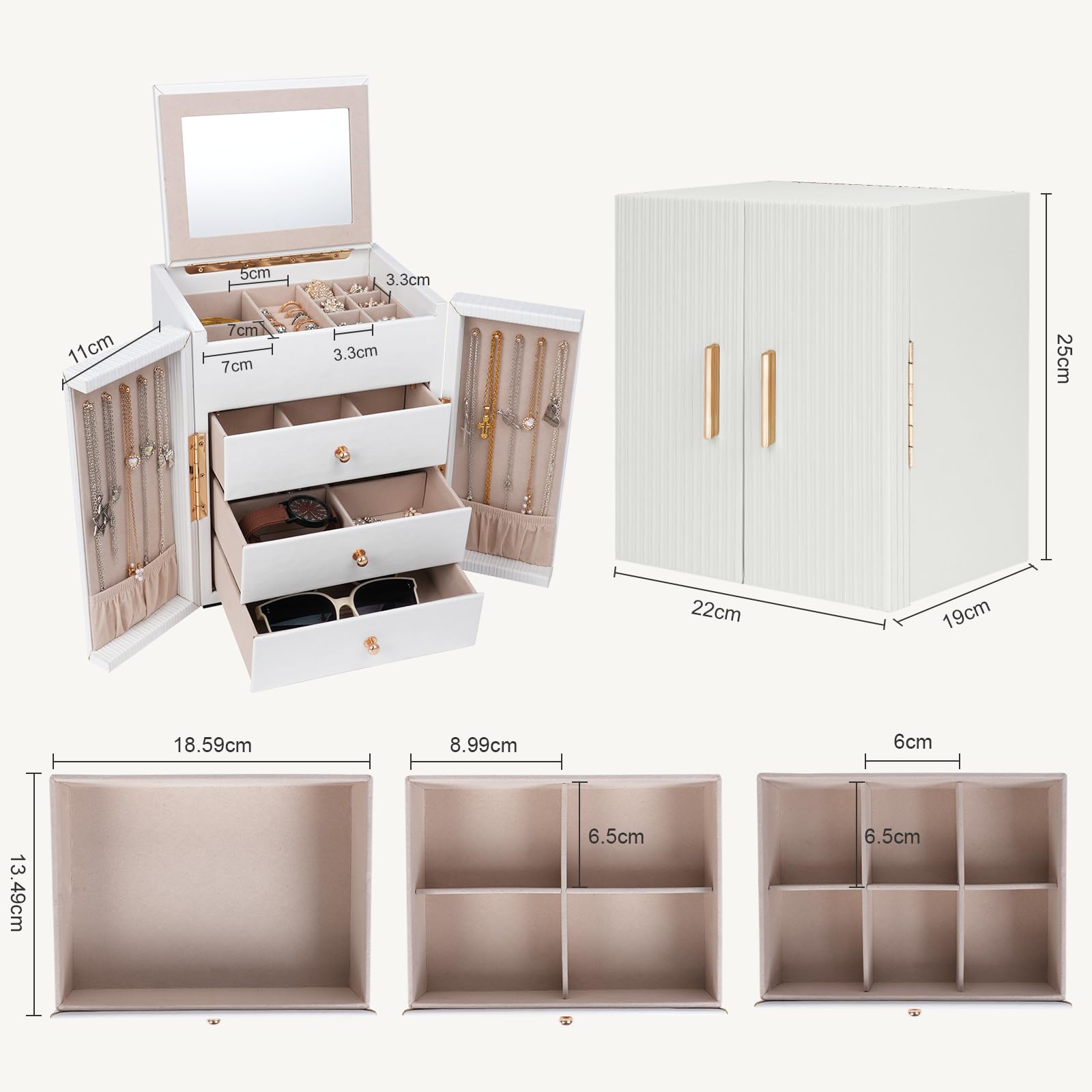 Dajasan Large Jewelry Box Schmuckkästchen Weiß Spiegel
