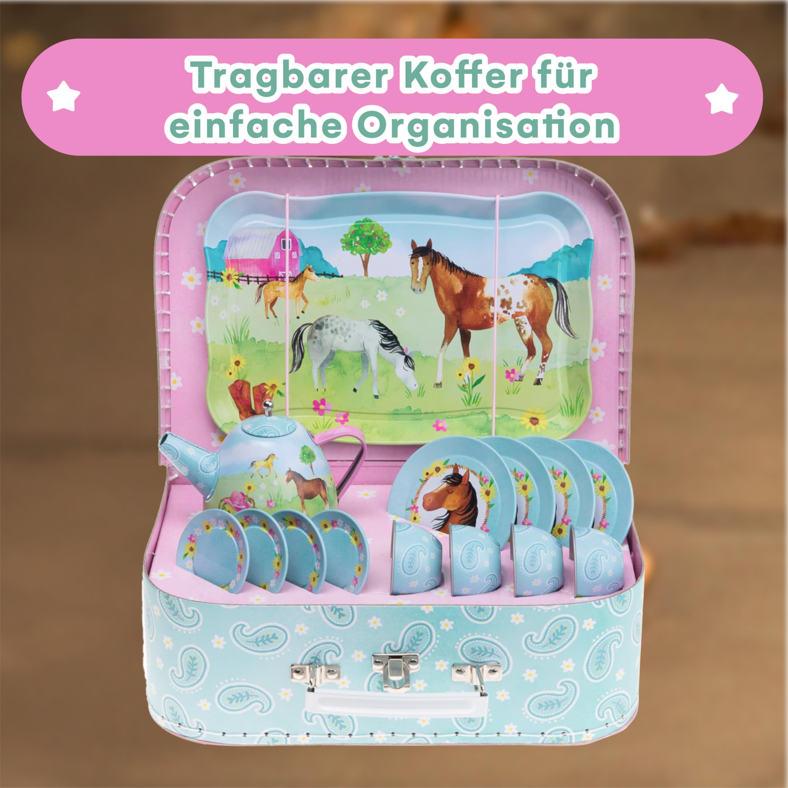 Jewelkeeper Tea Sets Tin Teeservice Pferde 15-teilig Zinn
