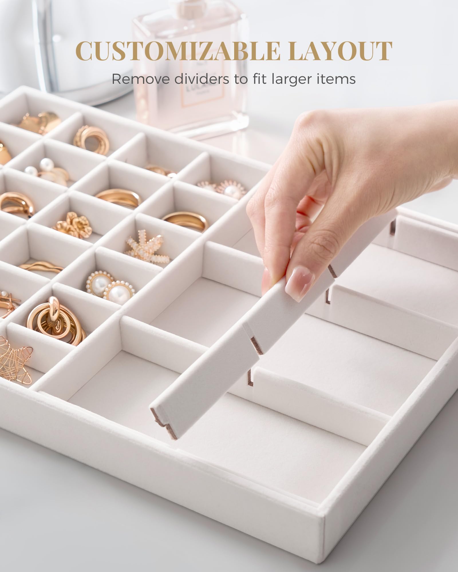 Lolalet Jewelry Tray Schmucktablett Beige 4er Set Samt