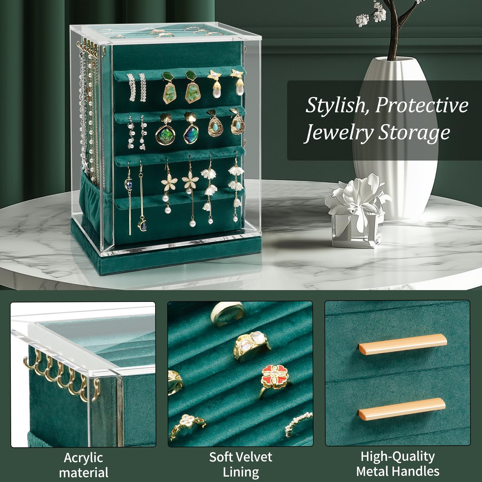 KAMIER Jewelry Stand Holders Schmuckkästchen Grün drehbar
