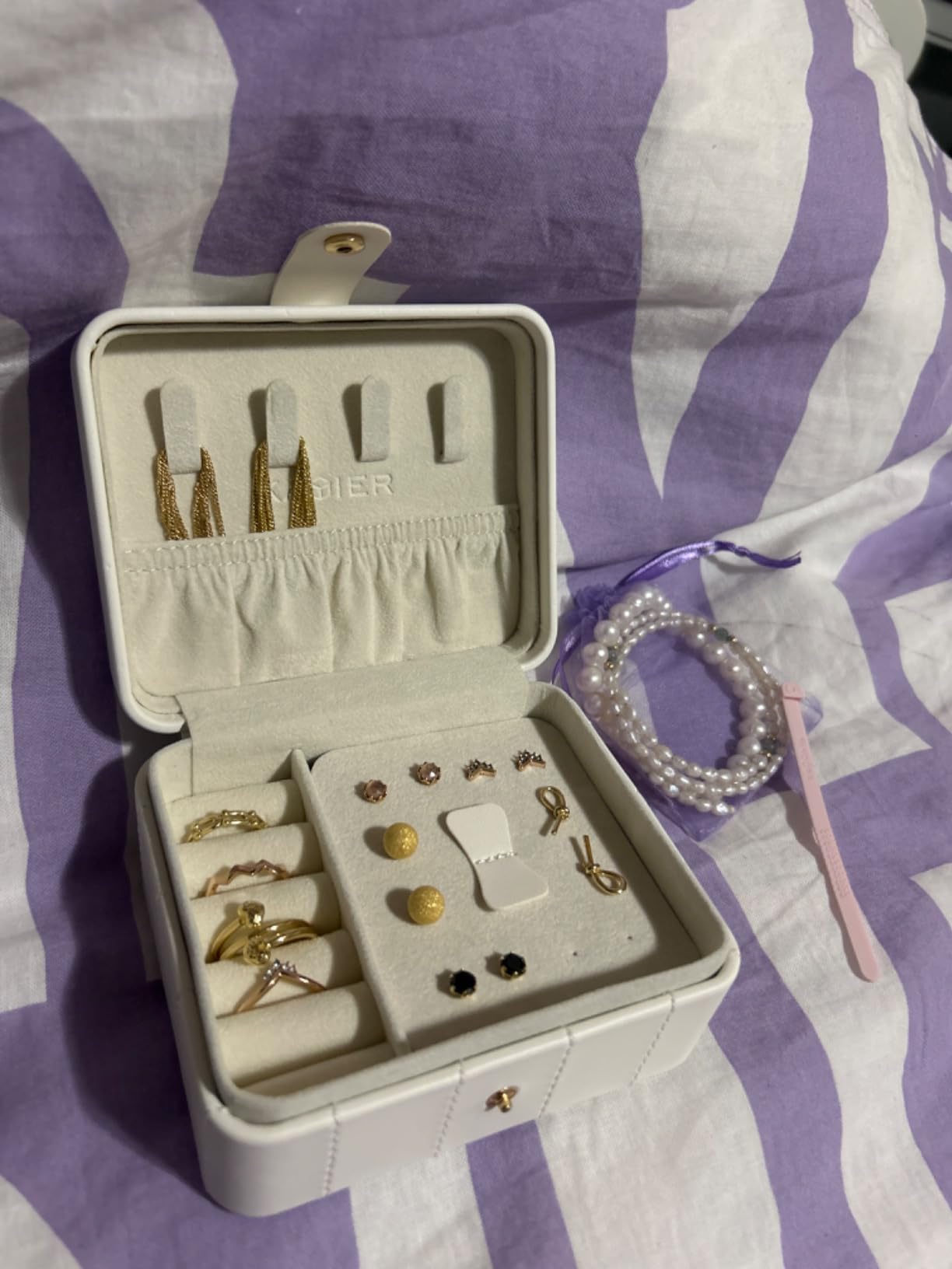 KAMIER Mini Jewelry Boxes Schmuckkästchen Weiß mit Spiegel