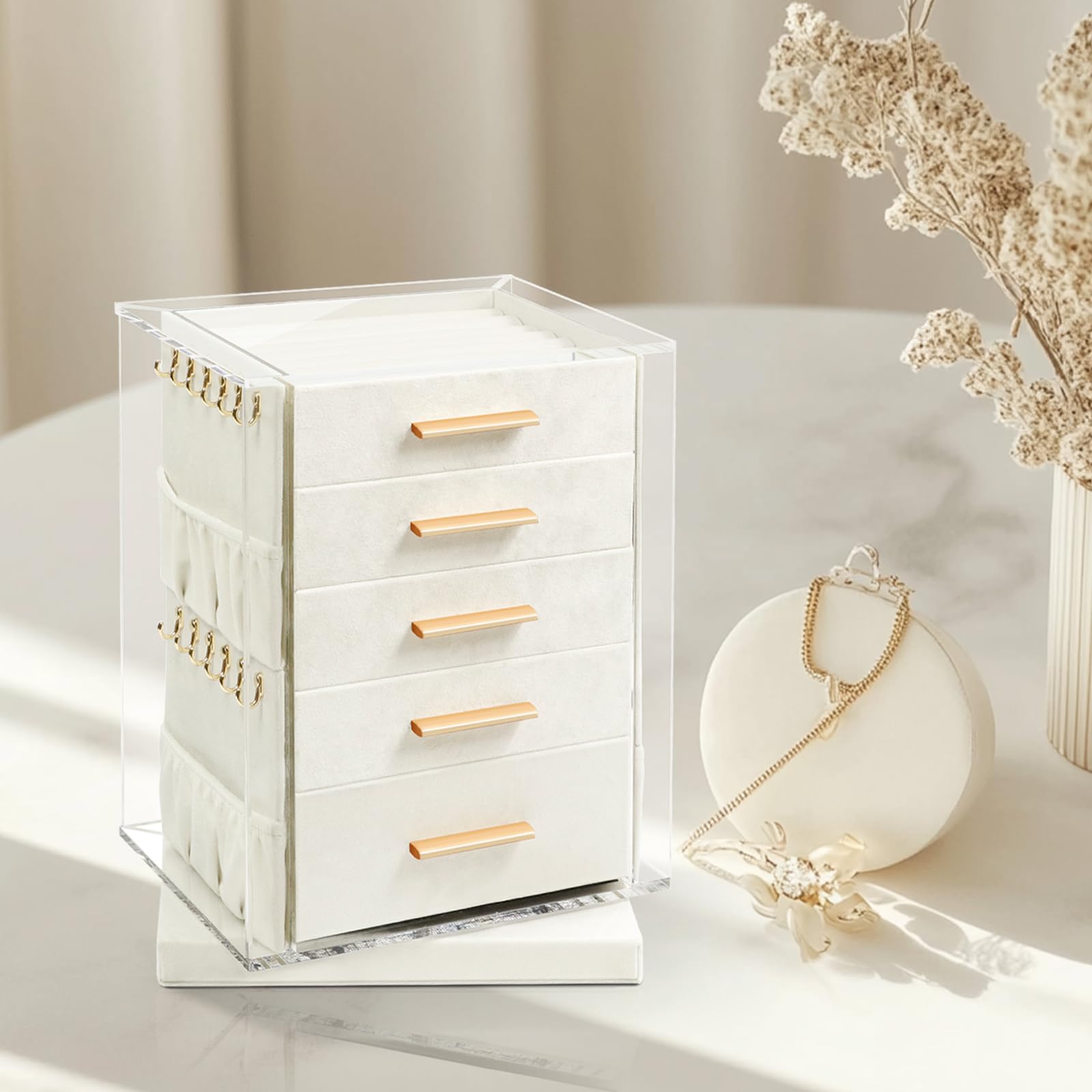 KAMIER Jewelry Stand Holders Schmuckkästchen Beige drehbar