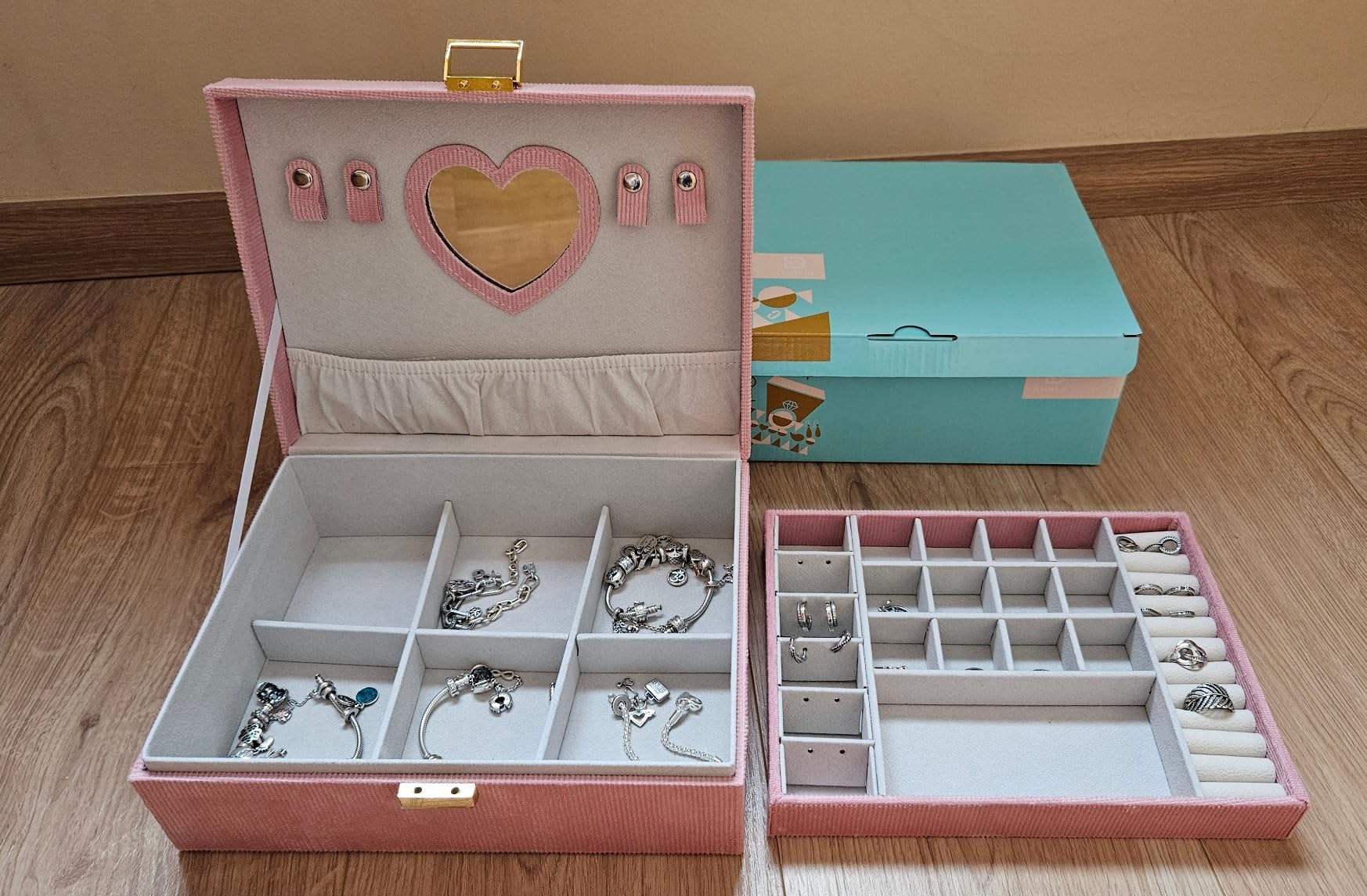 Dajasan Small Jewelry Box Schmuckkästchen Rosa 2 Etagen