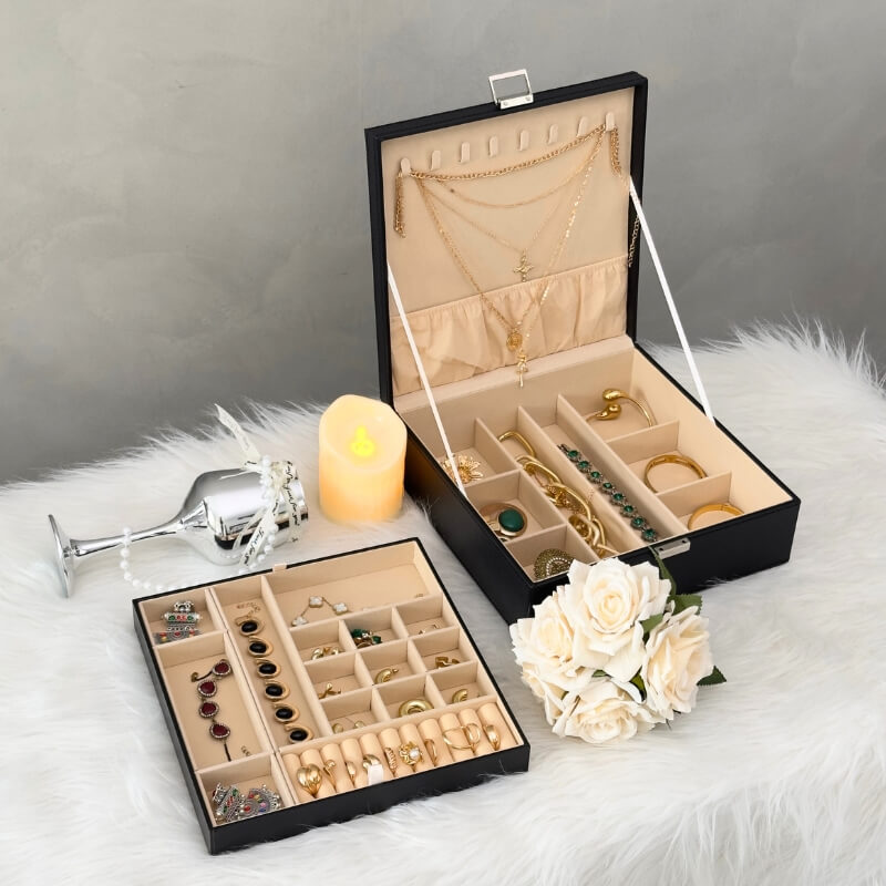 Lolalet Jewelry Box Schmuckkästchen Schwarz Leder Samt