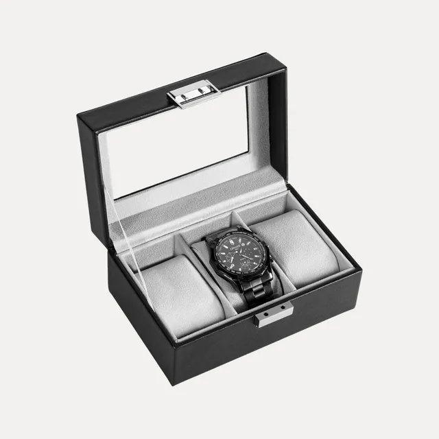 Lolalet Watch Box Uhrenbox Schwarz PU Glasdeckel Kissen