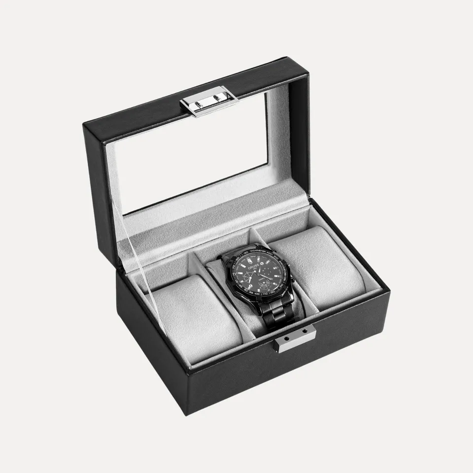 Lolalet Watch Box Uhrenbox Schwarz PU Glasdeckel Kissen