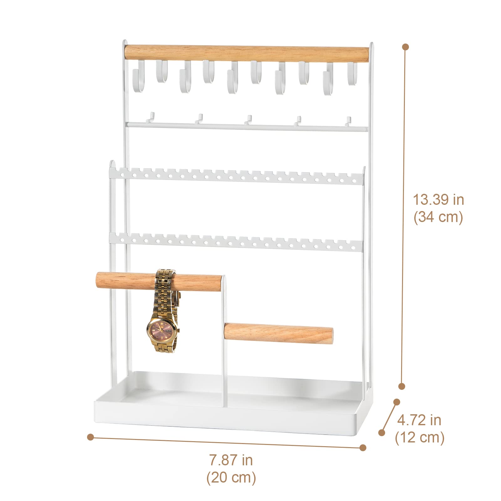Lolalet Jewelry Stand Schmuckständer Metall weiß 6 Ebenen 15 Haken