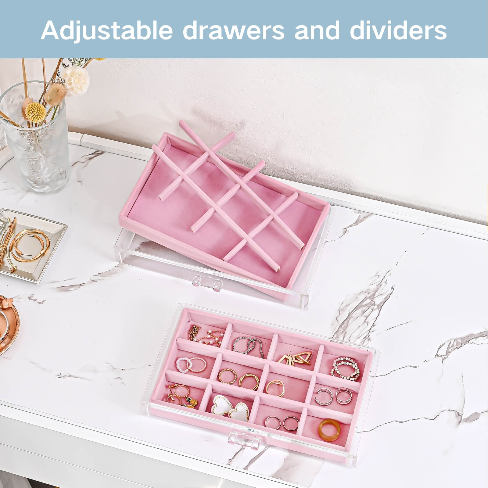 Lolalet Jewelry Box Schmuckkasten Rosa 5 Ebenen Acryl Transparent
