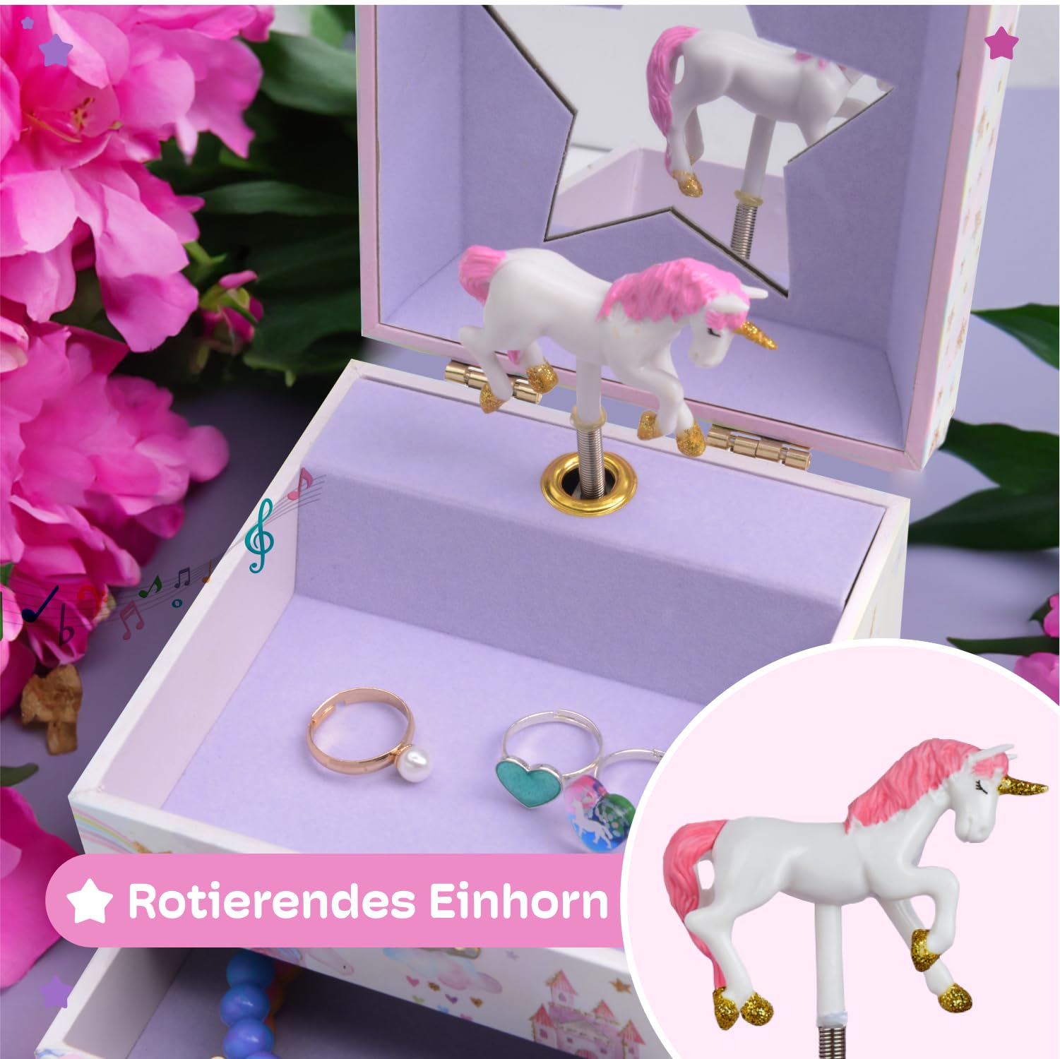 Jewelkeeper Unicorn Schmuckkästchen Glitzer 2 Laden Dreamer-Melodie