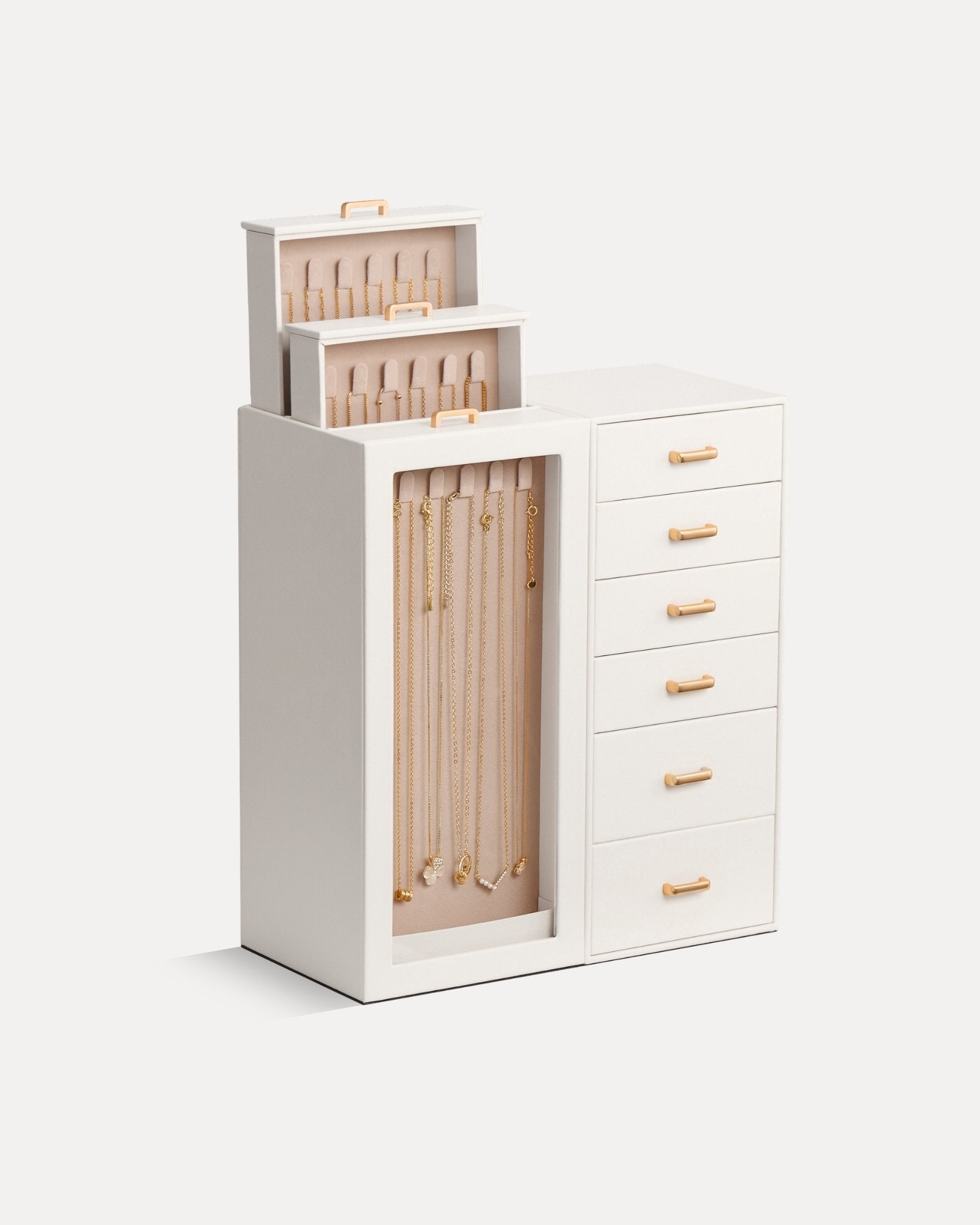 Lolalet Jewelry Box Schmuckkasten Large Beige Kettenhalter Samt