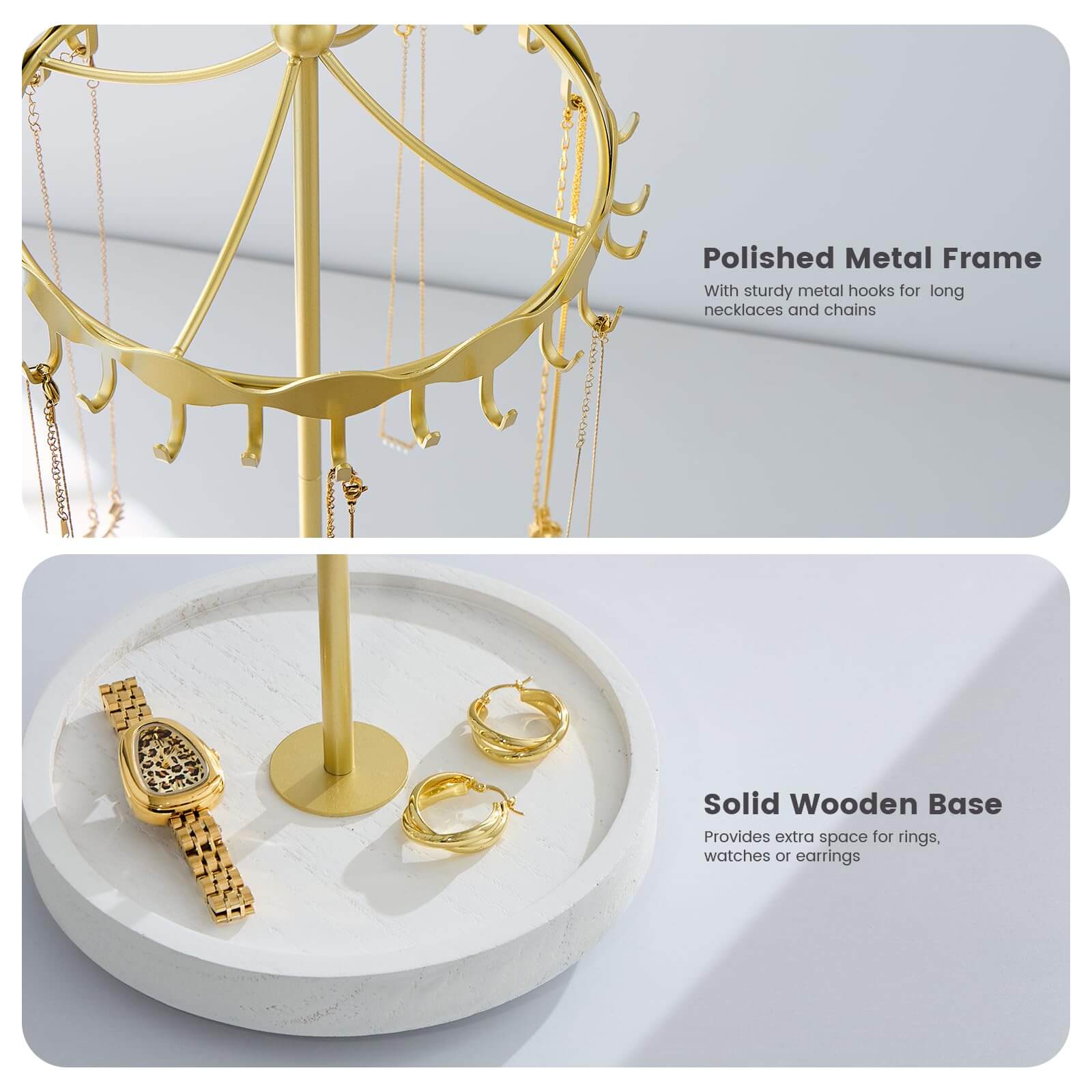 Lolalet Jewelry Stand Kettenständer Gold drehbar mit Metallhaken