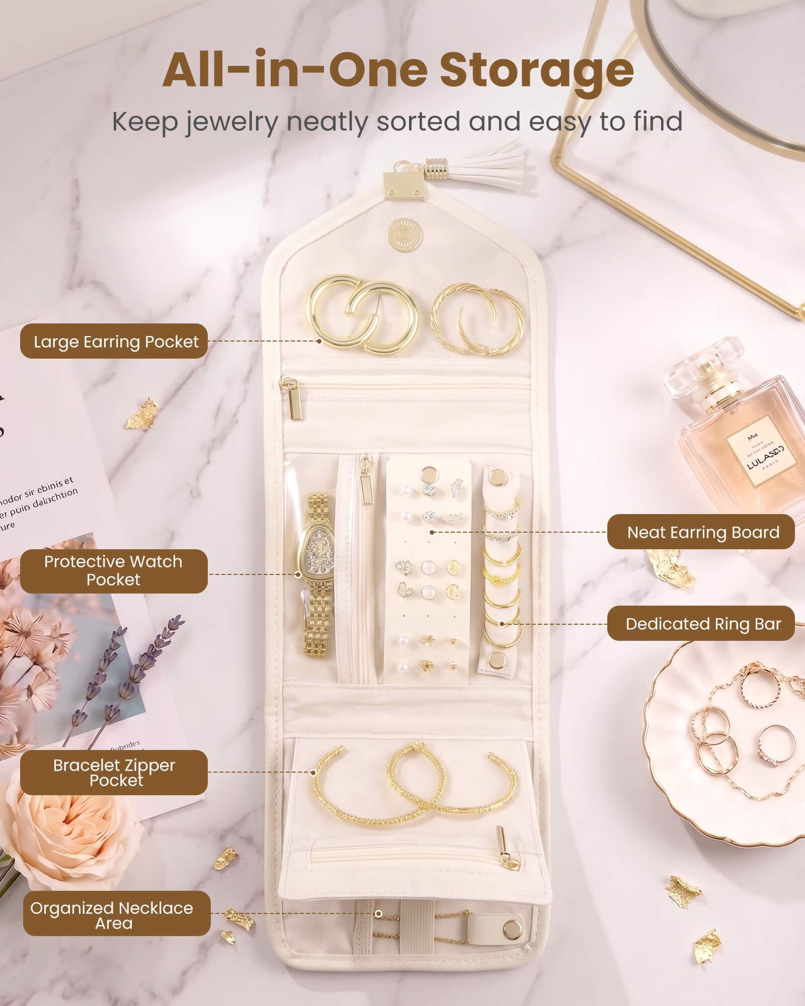Lolalet Jewelry Box Schmucketui Beige Reise Leder