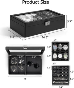 VLANDO Quiet Luxe Uhrenbox 6 Fächer Glasdeckel Leder