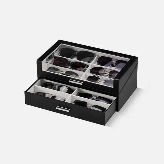 Lolalet Sunglass Box Holz Brillenbox Schwarz 12 Fächer