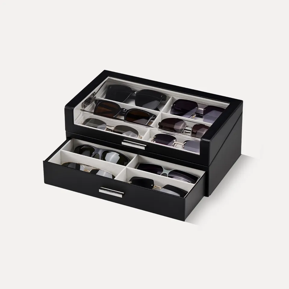 Lolalet Sunglass Box Holz Brillenbox Schwarz 12 Fächer