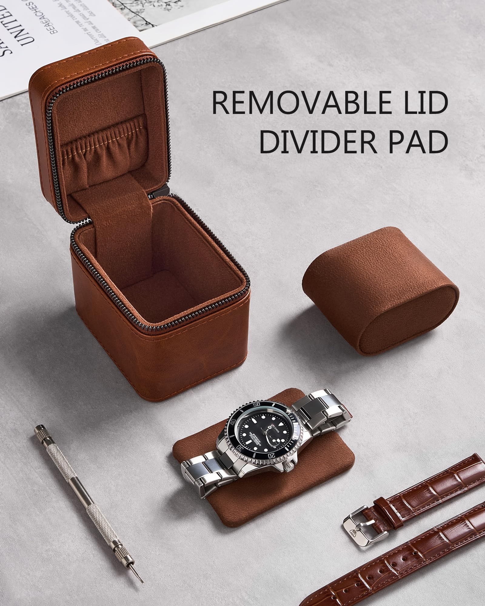 Lolalet Watch Box Uhrenetui Braun 1 Fach Kunstleder 52 mm