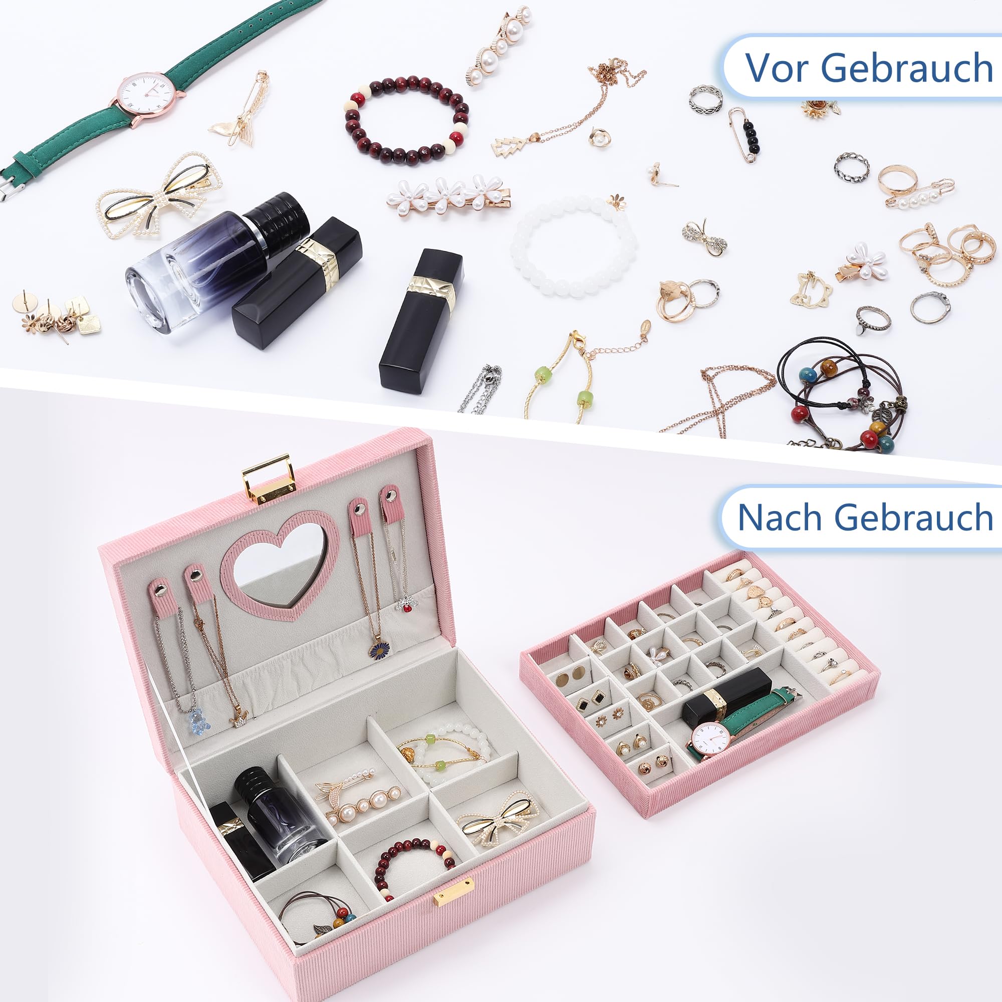 Dajasan Small Jewelry Box Schmuckkästchen Rosa 2 Etagen