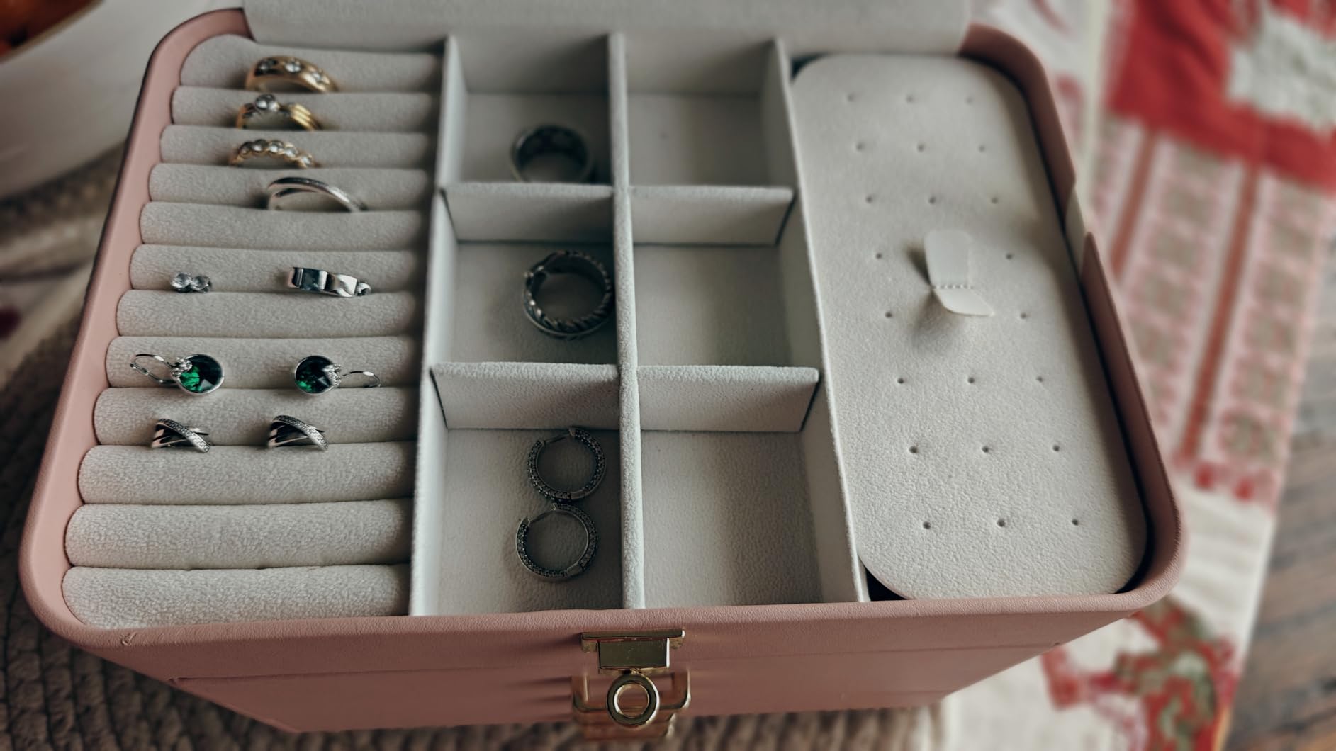 KAMIER Large Jewelry Boxes Schmuckkästchen Beige 4 Ebenen mit Spiegel