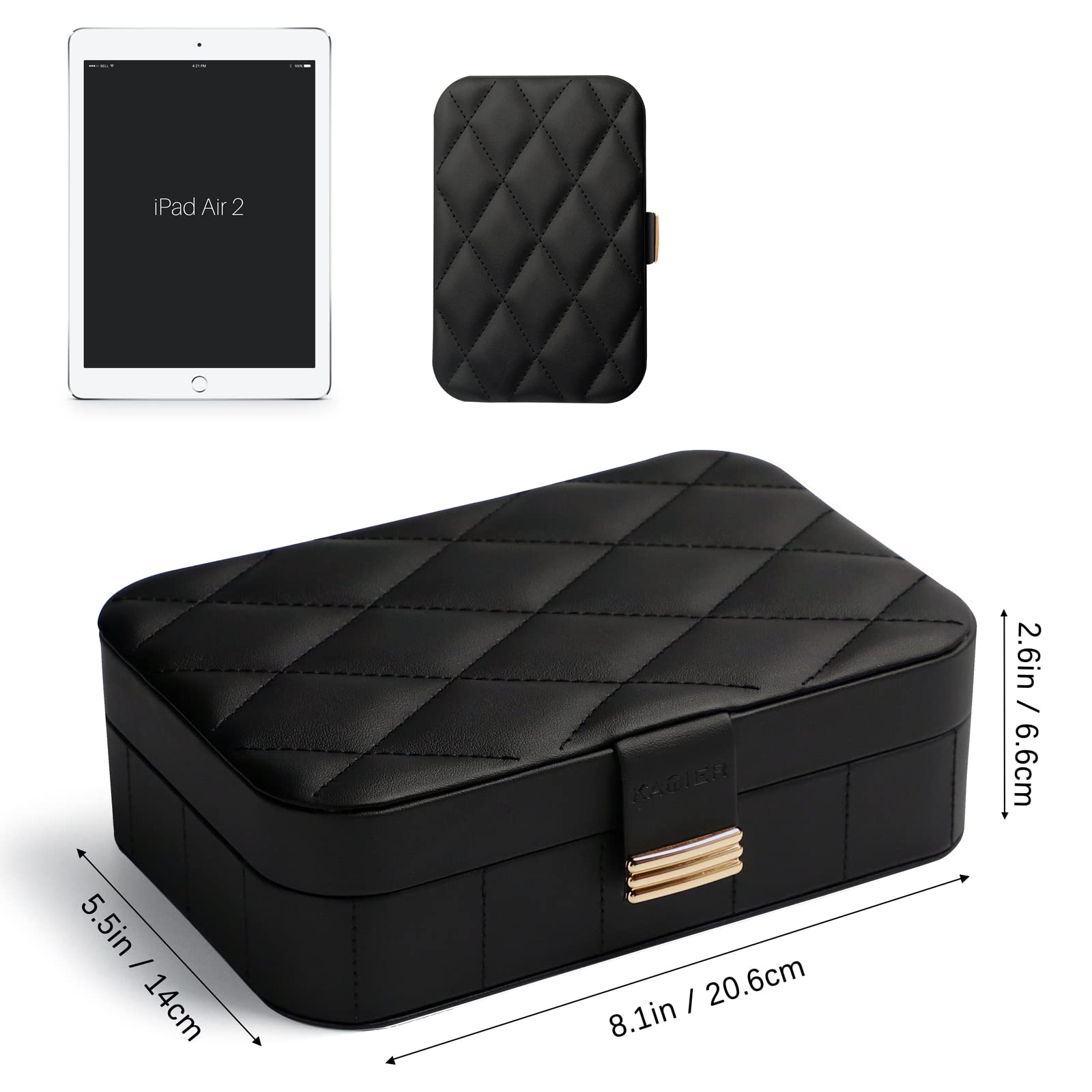 KAMIER Mini Schmuckkästchen Reise Etui Leder Samt 20,6 cm