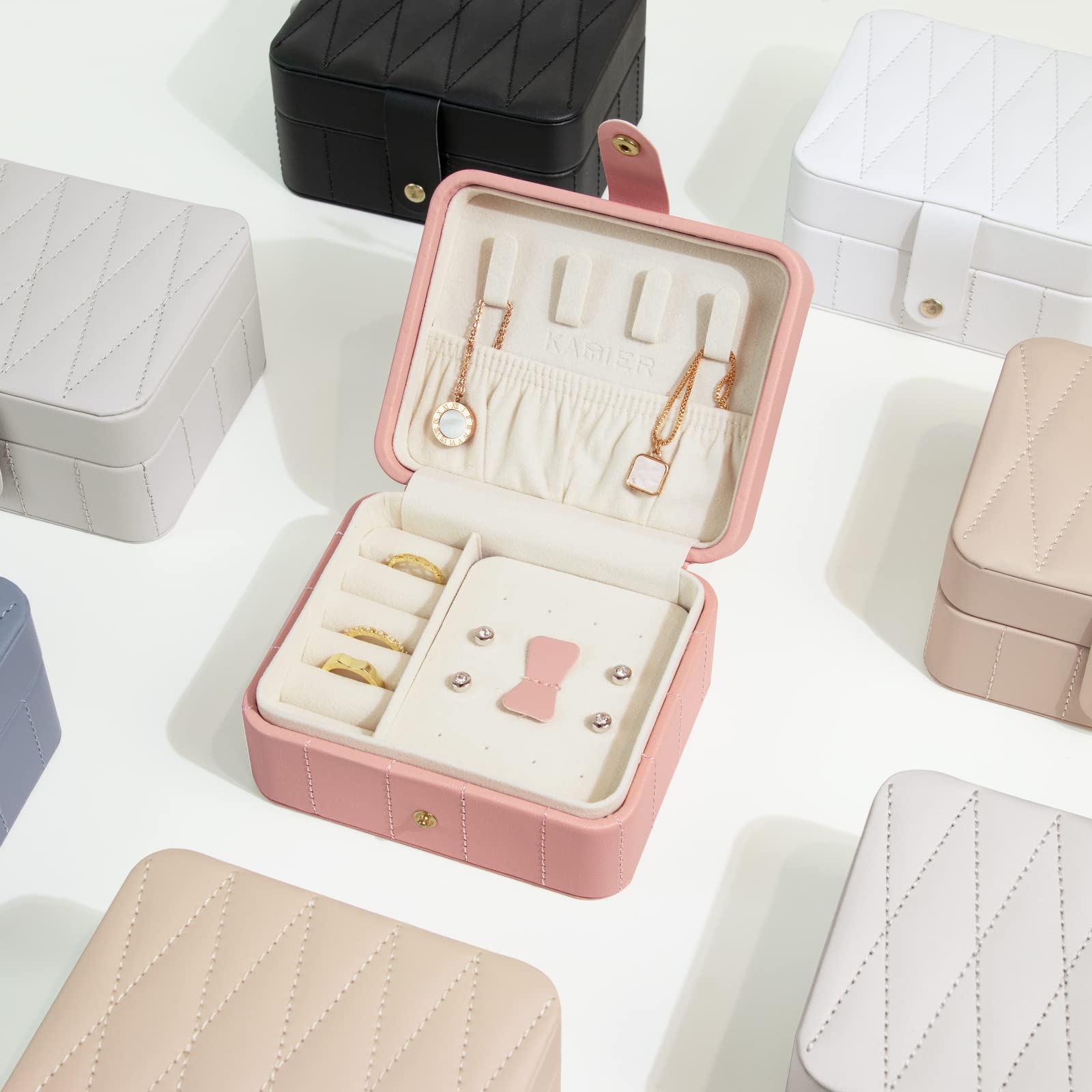KAMIER Mini Jewelry Boxes Schmuckkästchen Rosa mit Spiegel