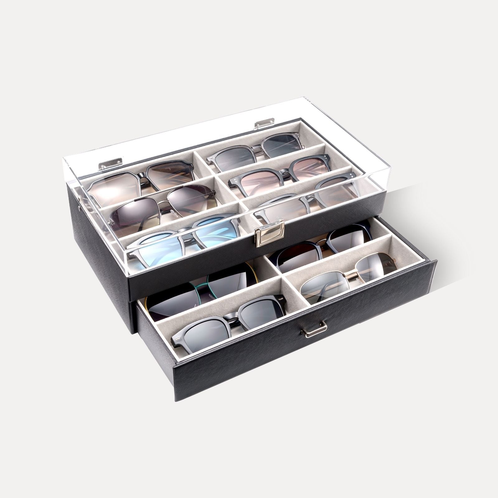 Lolalet Sunglass Box Brillenbox Schwarz 12 Fächer Acryldeckel