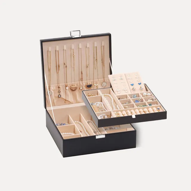 Lolalet Jewelry Box Schmuckkästchen Schwarz Leder Samt