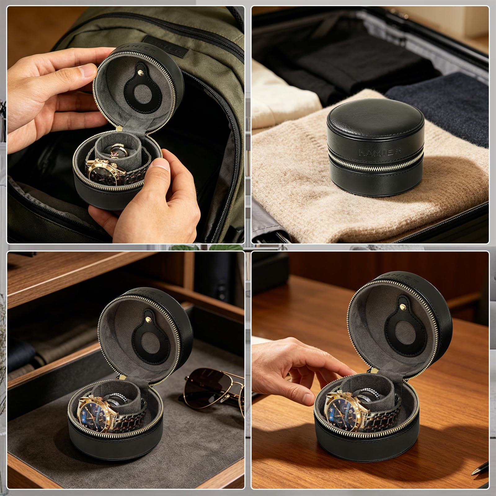 KAMIER Watch Boxes Reise Uhrenbox Schwarz 1 Uhr Ringfach