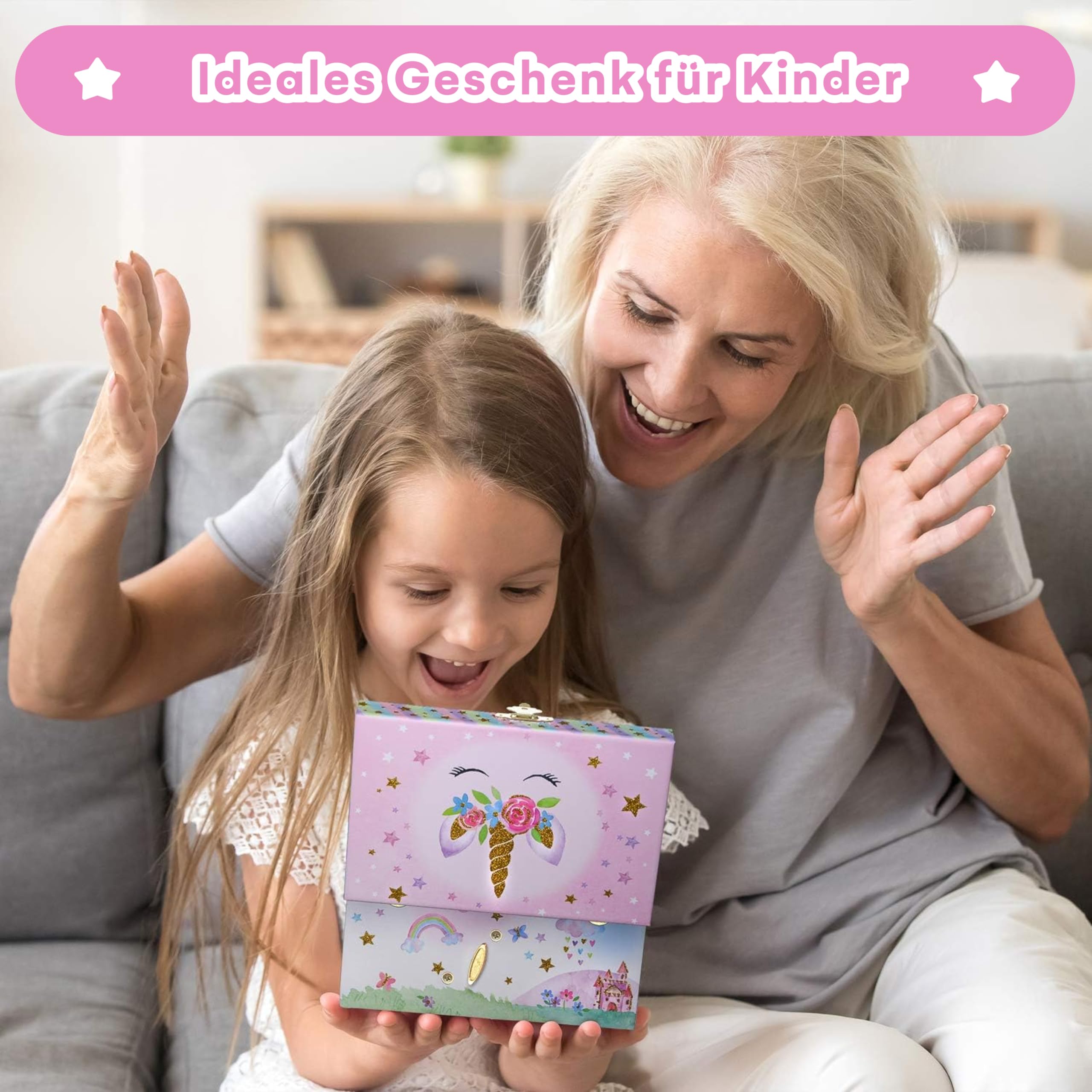 Jewelkeeper Einhorn Schmuckkästchen Rosa Spieluhr Holz
