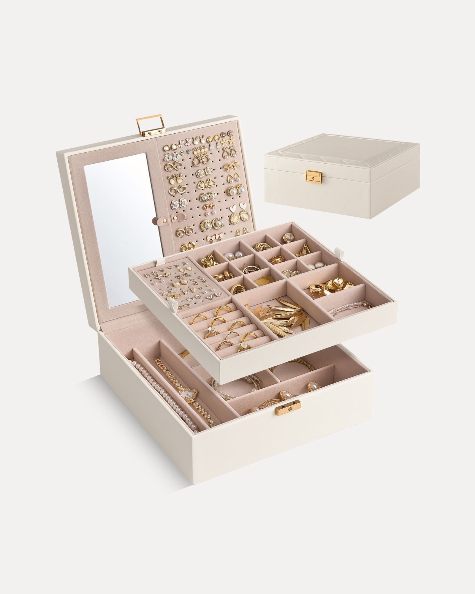 Lolalet Jewelry Box Schmuckkasten Weiß Spiegel Abschließbar