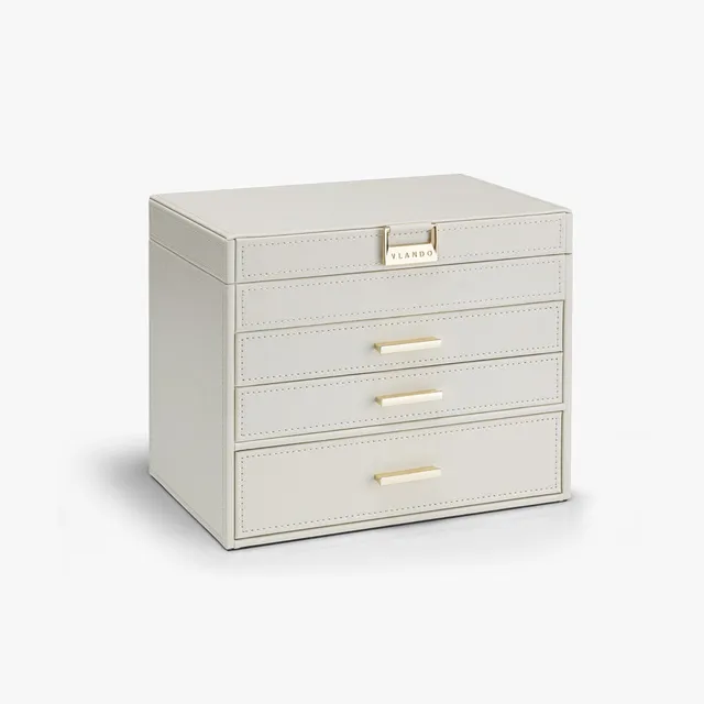 VLANDO Quiet Luxe 4-lagige Schmuckschatulle Leder Schmuckkästchen Samt