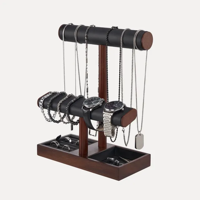 Lolalet Jewelry Stand Uhrenständer Holz Braun T-Bar Leder
