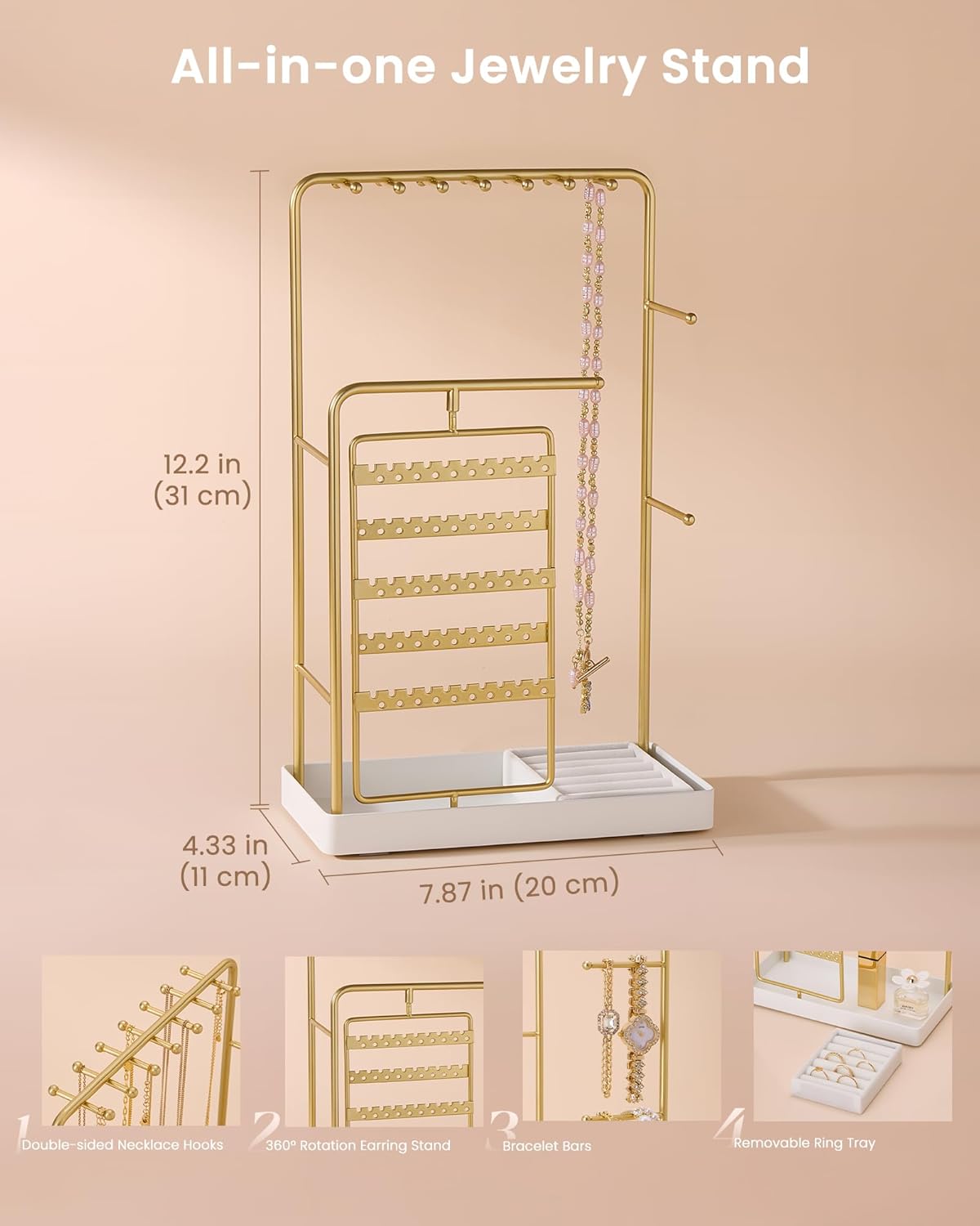 Lolalet Jewelry Stand Schmuckständer Gold 360 drehbar