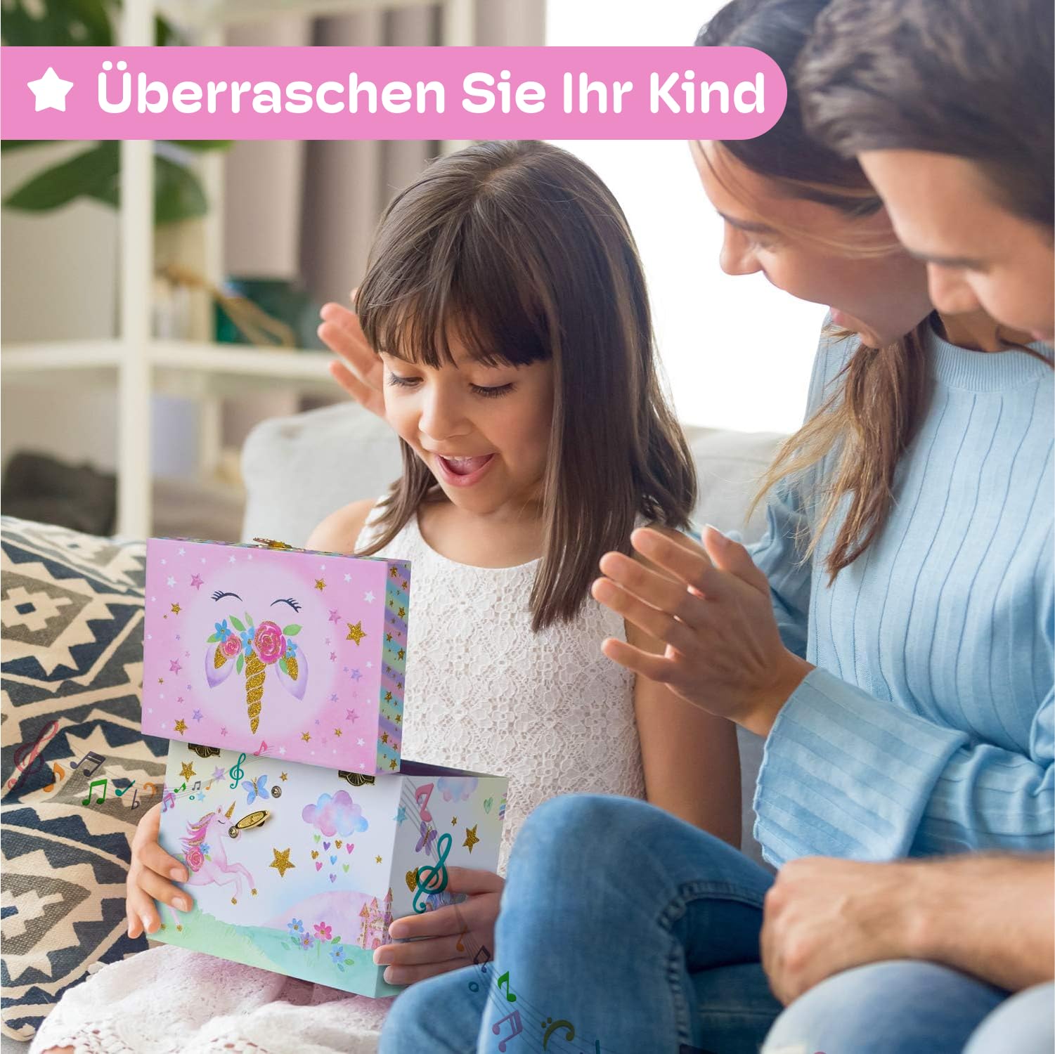 Jewelkeeper Unicorn Schmuckkästchen Glitzer 2 Laden Dreamer-Melodie