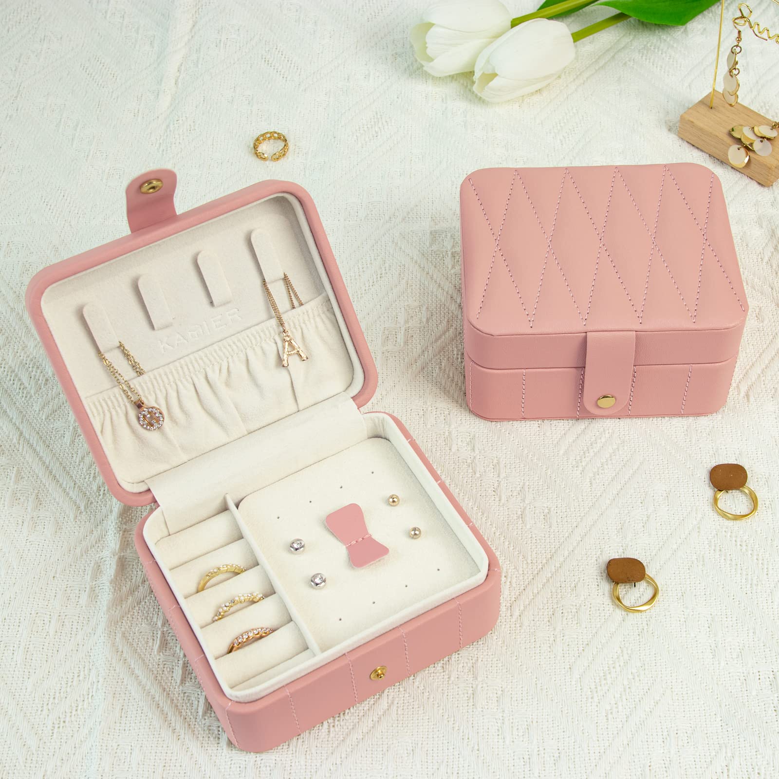 KAMIER Mini Jewelry Boxes Schmuckkästchen Rosa mit Spiegel